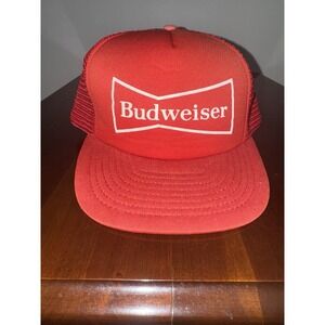 Vintage Budweiser Trucker Hat Mesh Snapback Red Bowtie Logo 80s Made in Taiwan